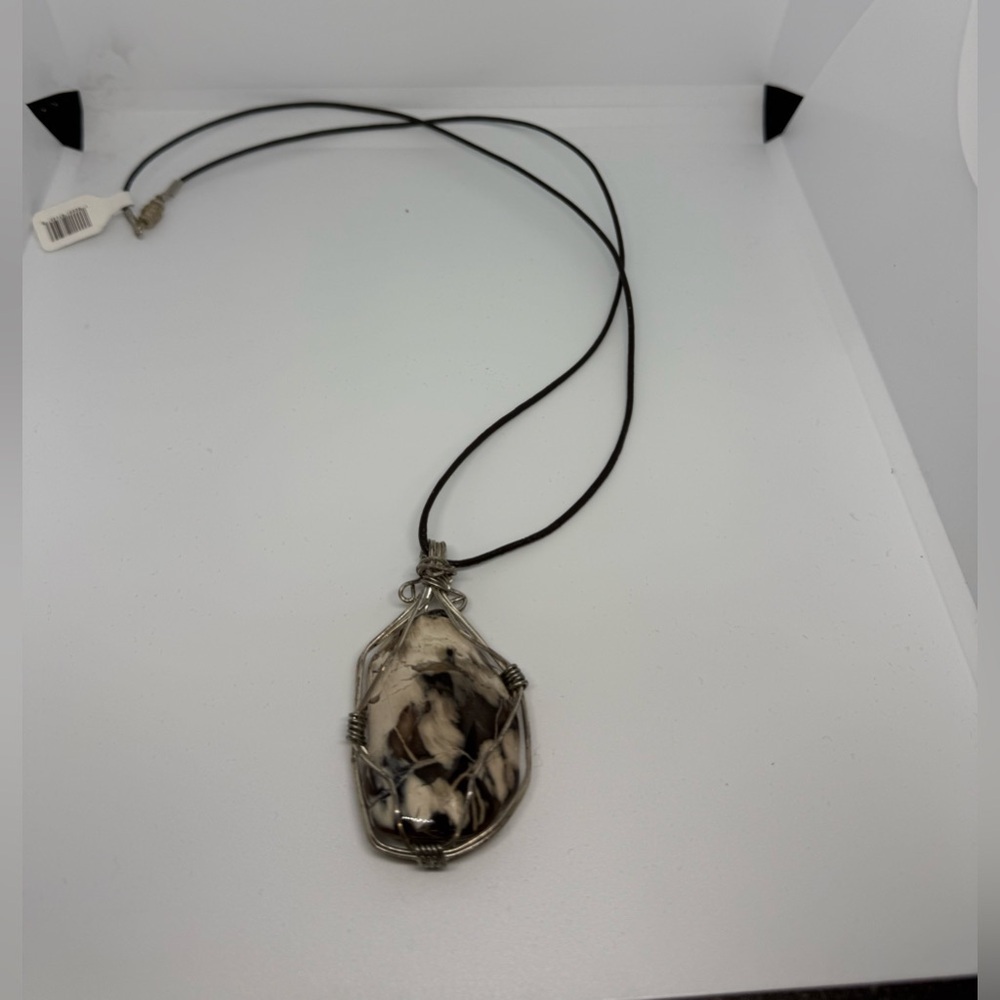Wire Wrapped Stone Pendant Necklace | 24” Cord | 2.5” Artisan Pendant